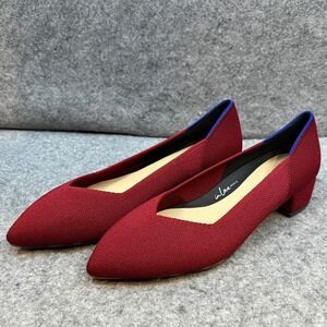 Rothys The Mary Jane Cabernet Red Knit Block Heel Pointed Toe Pump Shoes 7.5